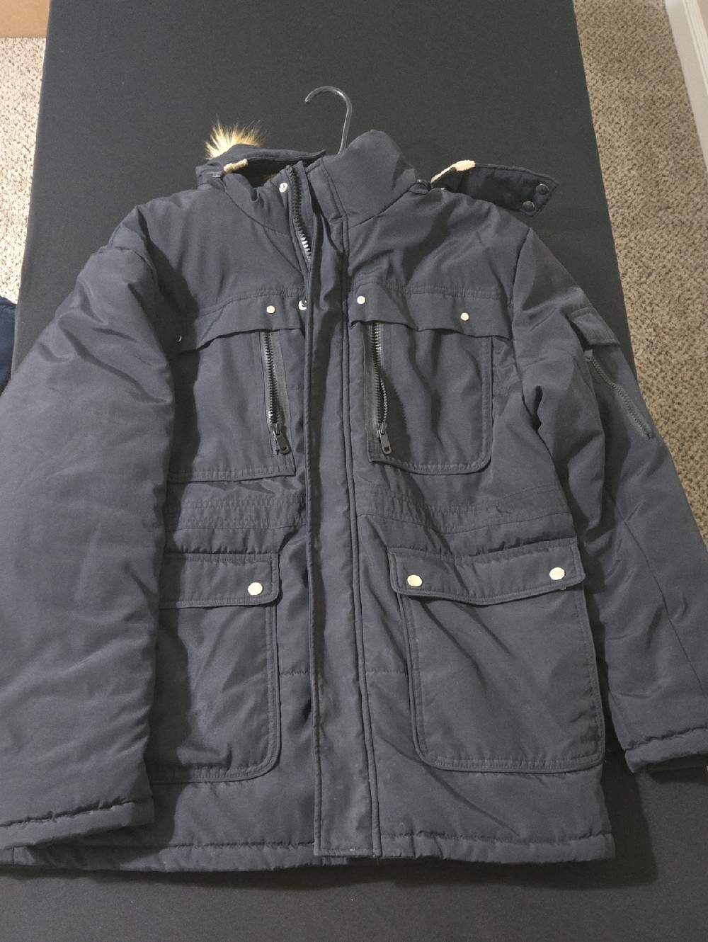 Men's Insulated Black Winter Parka Jacket Size Large